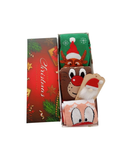 Tengda Gift Box X141 με 3 ζευγάρια Χριστουγεννιάτικες Κάλτσες και Ξύλινο Κρεμαστό Στολίδι