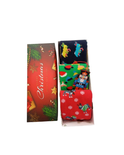 Christmas Mix Gift Socks Box T16  Ανδρικές Πολύχρωμες  Μακριές Χριστουγεννιάτικες Κάλτσες με σχέδιο Συσκευασία 3 τμχ