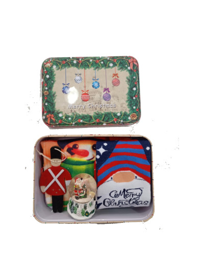 Tengda Christmas Gift Set Μεταλλικό κουτί με Χριστουγεννιάτικες Κάλτσες, Πετσετακι, Χιονόμπαλα & Ξύλινο Στολίδι (U90)