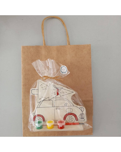 Δωράκι Χριστουγέννων Ξύλινο Σετ Ζωγραφικής 3 χρώματα & Πινέλο (Μεικτά Σχέδια)