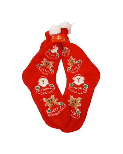 Αντιολισθητικες Καλτσοπαντοφλες σχέδιο Christmas Rudolph / Santa σε Κοκκινο Χρώμα